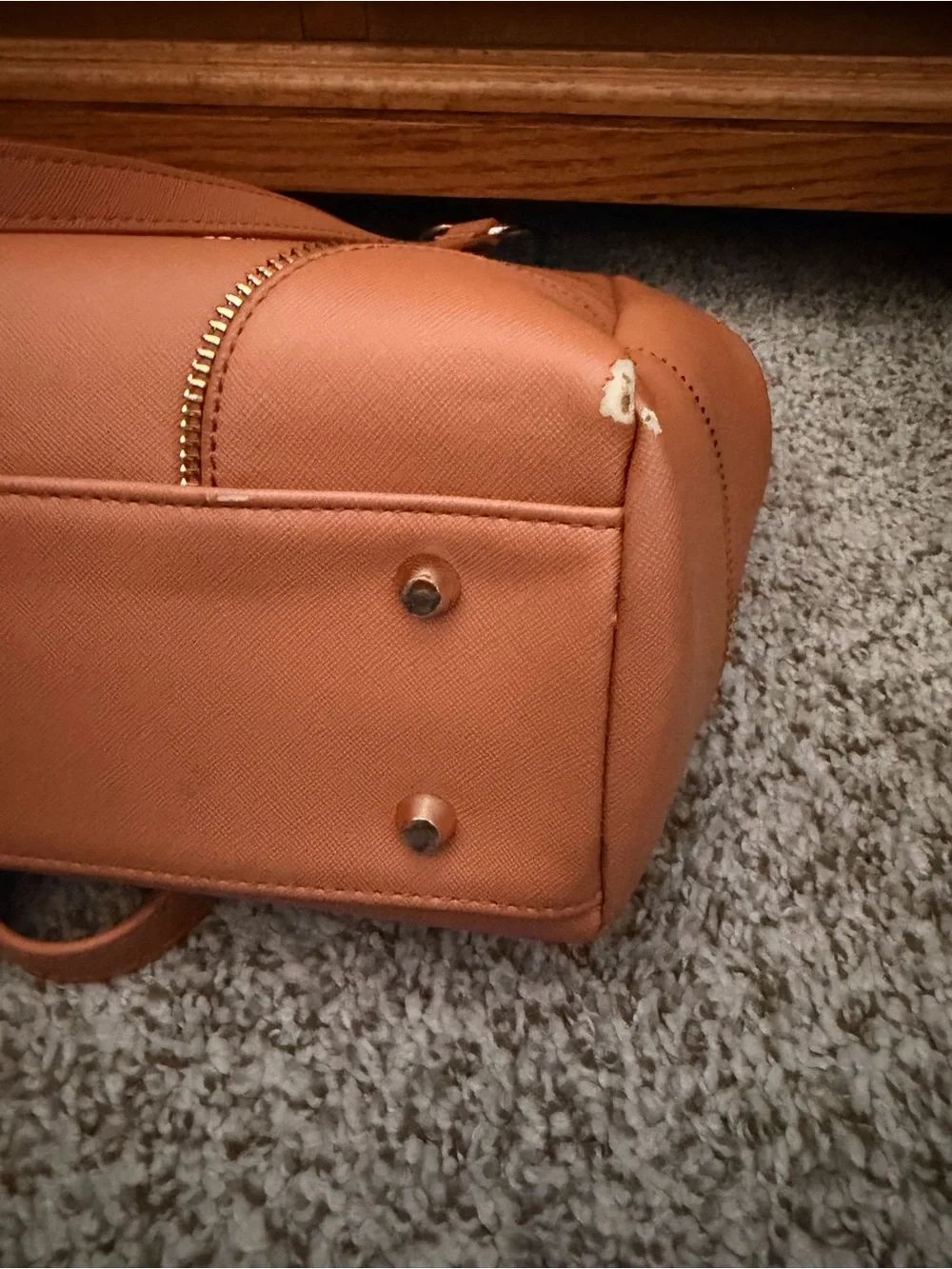 Tan Saffiano Structured Laptop Tote with Silver Accents